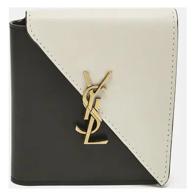 Saint Laurent Black/White Leather Jamie Folded Wallet