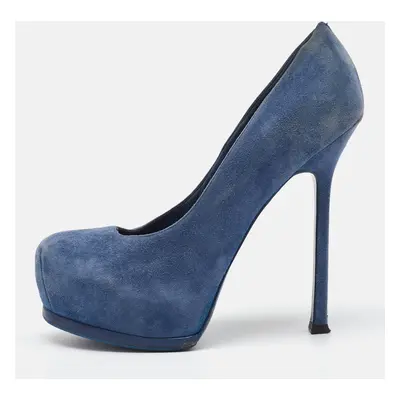 Yves Saint Laurent Blue Suede Tribtoo Platform Pumps Size