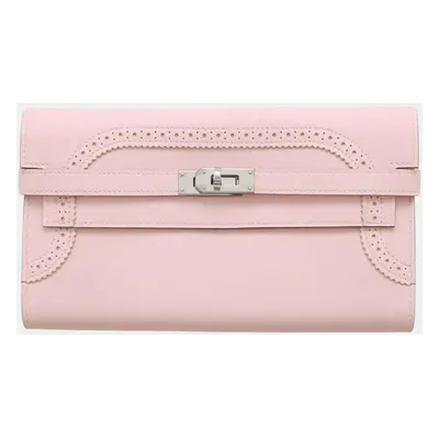 Hermes Rose Sakura Swift Leather Kelly Ghillies Long Wallet