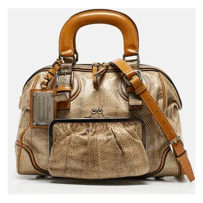 Dolce & Gabbana Yellow/Beige Snakeskin Miss Romantique Pocket Satchel