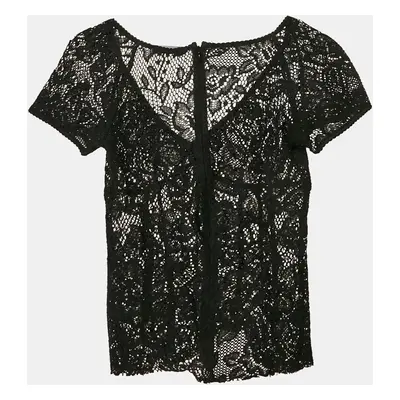 Dolce & Gabbana Black Lace V-Neck Sheer Top