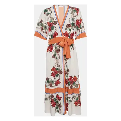 Sandro Multicolor Floral Print Silk Wrap Dress