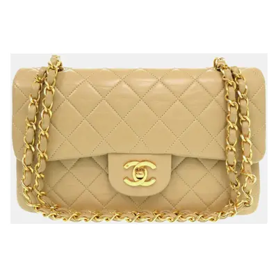 Chanel Beige Lambskin Matelasse Double Flap Shoulder Bag