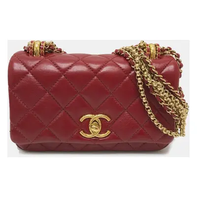 Chanel Red Lambskin Coco Mark Matelasse Chain Shoulder Bag