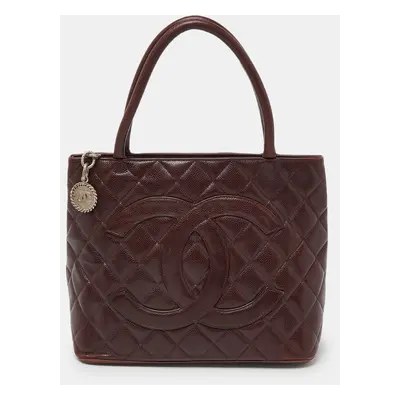 Chanel Burgundy Quilted Caviar Leather Medallion Tote