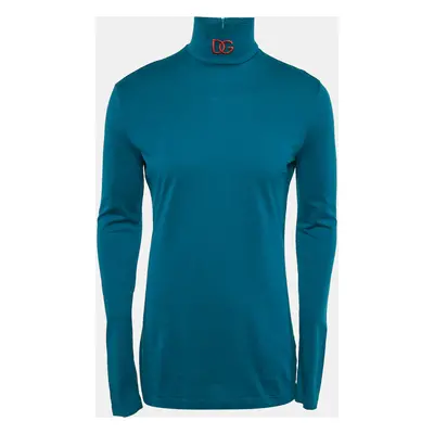 Dolce & Gabbana Blue Cotton Slim Fit High Neck Pullover