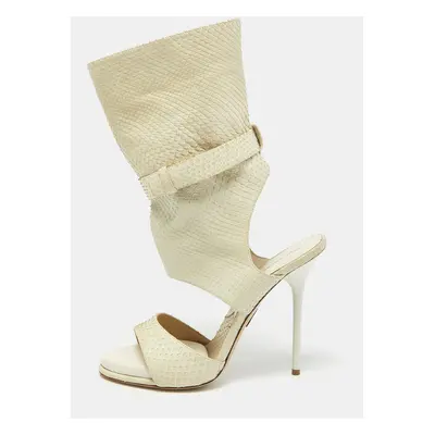 Paul Andrew Cream Snakeskin Cut Out Sandals Size 37.5