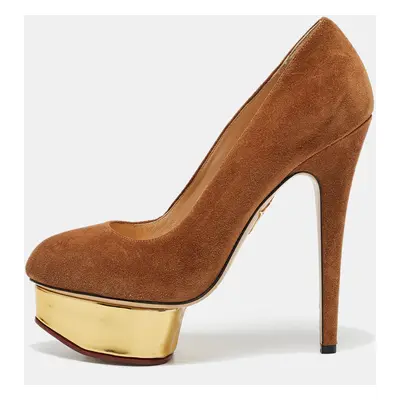 Charlotte Olympia Brown Suede Dolly Platform Pumps Size 37.5