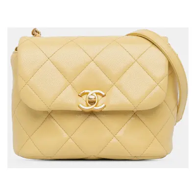 Chanel Yellow Mini CC Quilted Caviar Flap