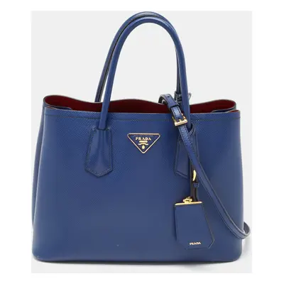 Prada Blue Saffiano Cuir Leather Double Handle Tote