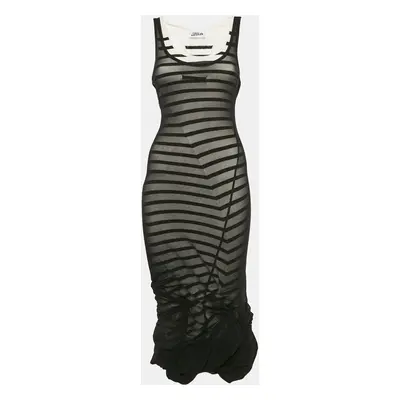 Jean Paul Gaultier Black Stretch Mesh and Jersey Pleated Midi Dress