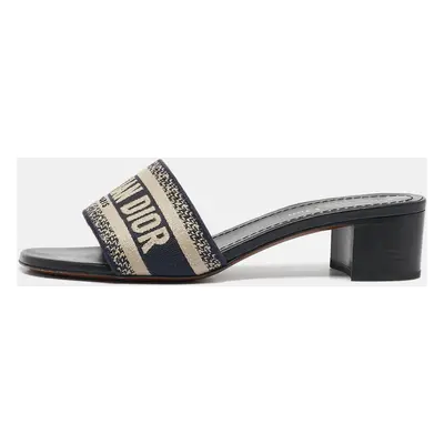 Dior Navy Blue Embroidered Canvas Dway Slide Sandals Size