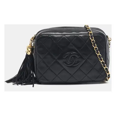 Chanel Black Quilted Leather CC Tassel Camera Crossbody Bag