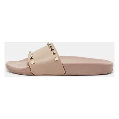 Valentino Beige Rubber Rockstud Slide Flats Size