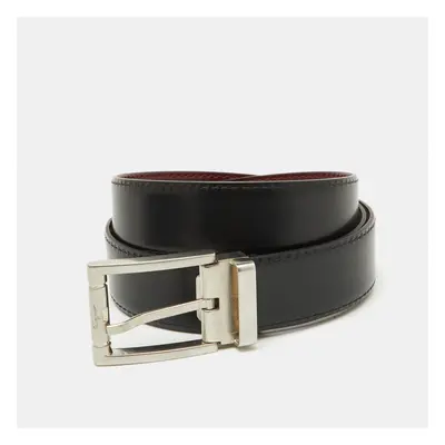 Salvatore Ferragamo Burgundy/Black Leather Cut to Size Buckle Belt