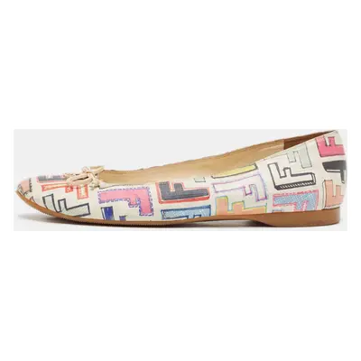 Fendi White Multicolor Zucca Spalmati Ballet Flats Size 39.5