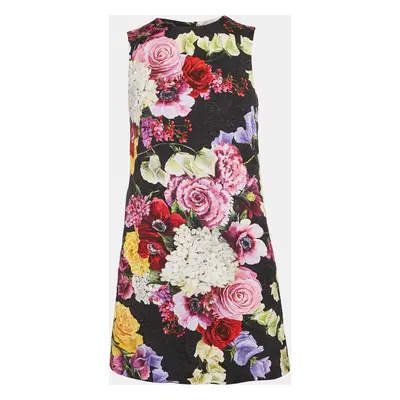 Dolce & Gabbana Black Floral Print Jacquard Shift Dress