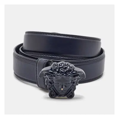 Versace Navy Blue Leather Medusa Buckle Belt 80CM