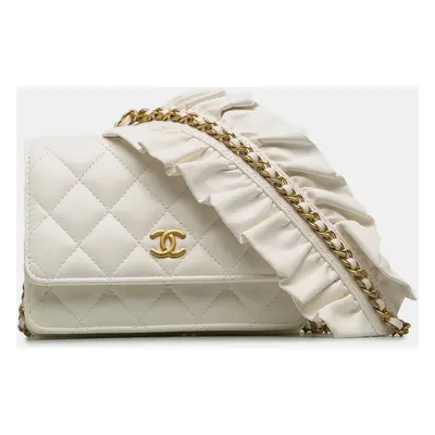 Chanel White Lambskin Leather Romance Wallet On Chain