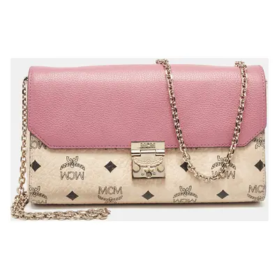 MCM Pink/Beige Visetos Faux Leather Millie Shoulder Bag