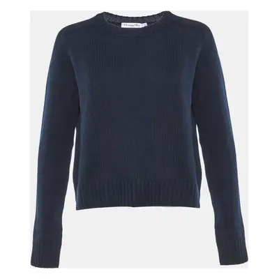 Dior Navy Blue Cashmere Logo Embroidered Sweater