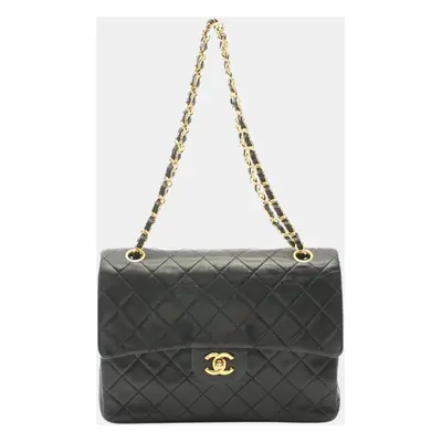 Chanel Black Lambskin Medium Tall Classic Double Flap Shoulder Bag