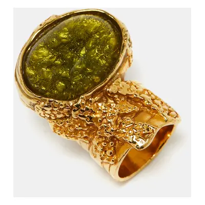 Saint Laurent Paris Arty Glass Gold Tone Ring Size