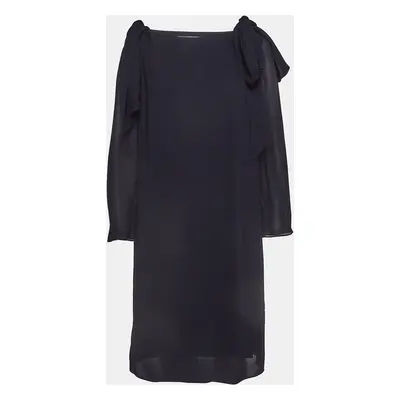 Chloe Navy Blue Crepe Tie-Up Detail Anthraci Robe Dress