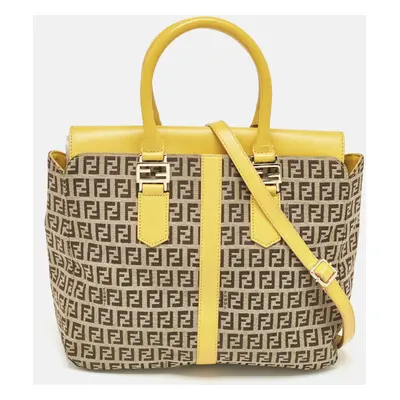 Fendi Yellow/Beige Zucchino Fabric and Leather Tote