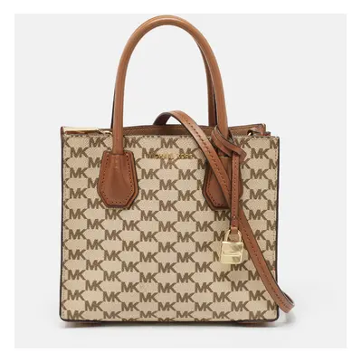 Michael Kors Brown/Beige Signature Coated Canvas and Leather Mini Mercer Tote