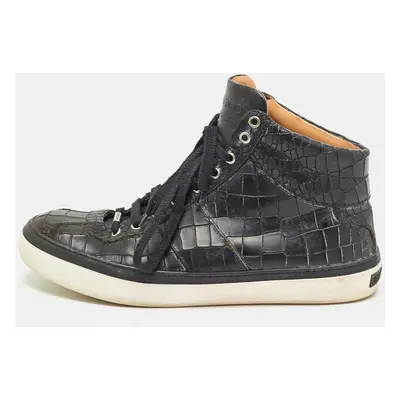 Jimmy Choo Black Croc Embossed Belgravia Sneakers Size