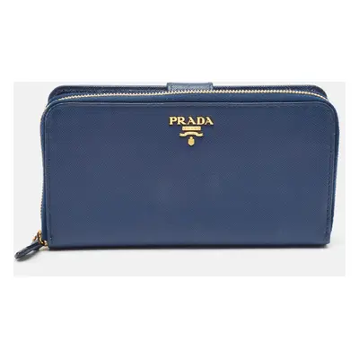 Prada Navy Blue Saffino Lux Leather French Continental Wallet