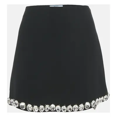 Prada Black Crystal Studded Crepe Mini Skirt