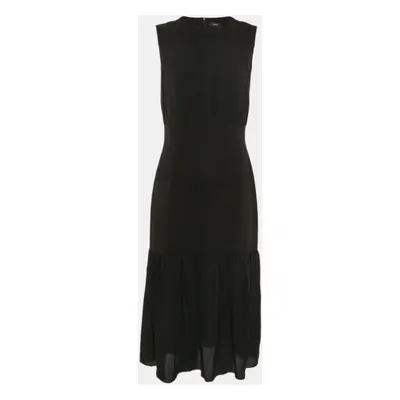 Theory Black Crepe Sleeveless Midi Flounce Dress