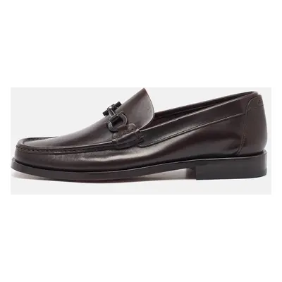 Salvatore Ferragamo Dark Brown Leather Gancini Slip On Loafers Size 41.5