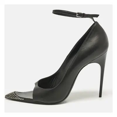 Saint Laurent Black Leather Palace Open Toe Pumps Size