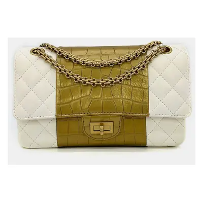 Chanel Cream Leather Gold Alligator Classic Double Flap 2.55 Reissue Nwt