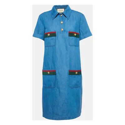 Gucci Blue Denim Web Contrast Trimmed Short Dress