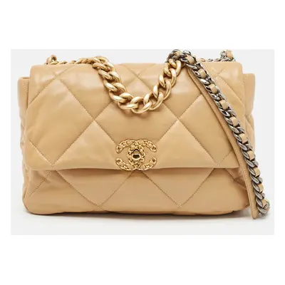 Chanel Beige Quilted Leather Large Flap Bag