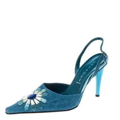 Casadei Blue Denim Pointed Toe Slingback Sandals Size 37.5