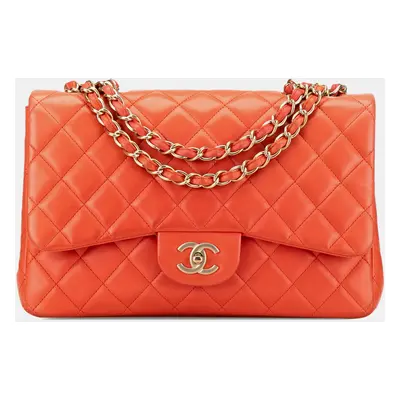 Chanel Orange Jumbo Classic Lambskin Single Flap Bag