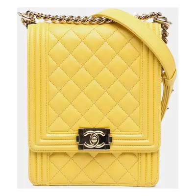 Chanel Yellow Quilted Lambskin North South Boy Flap Bag