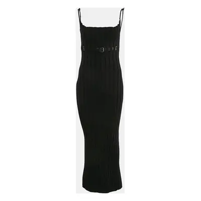 Alexander Wang Black Pleated Knit Belted Midi Dress