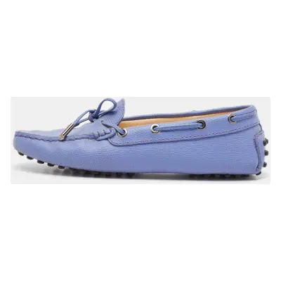 Tod's Blue Leather Bow Slip On Loafers Size