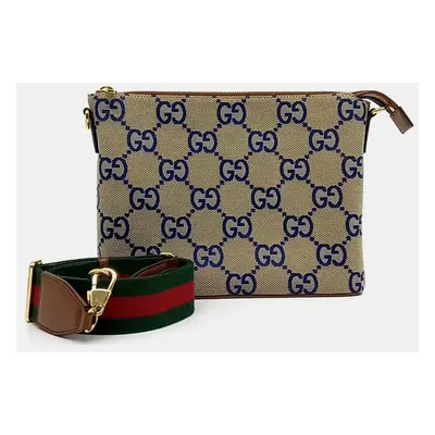 Gucci Beige Blue Fabric Jumbo GG Messenger Bag