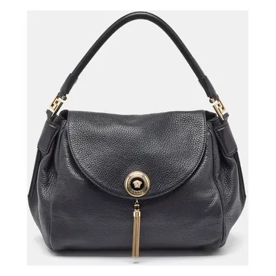 Versace Black Leather Altea Medusa Flap Shoulder Bag