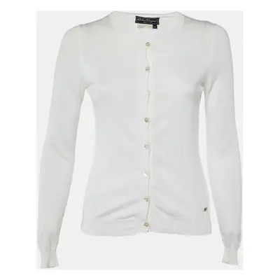 Salvatore Ferragamo Ivory Cotton Knit Button Front Cardigan