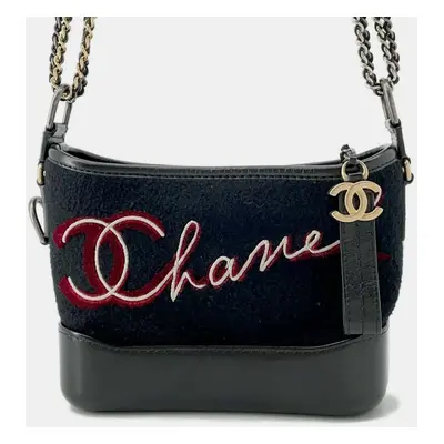 Chanel Black Felt Leather Small Gabrielle De Chanel Hobo Bag