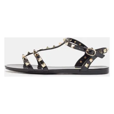 Valentino Black Rubber Rockstud Flat Sandals Size