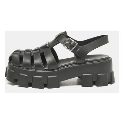 Prada Black Rubber Monolith Ankle Strap Sandals Size